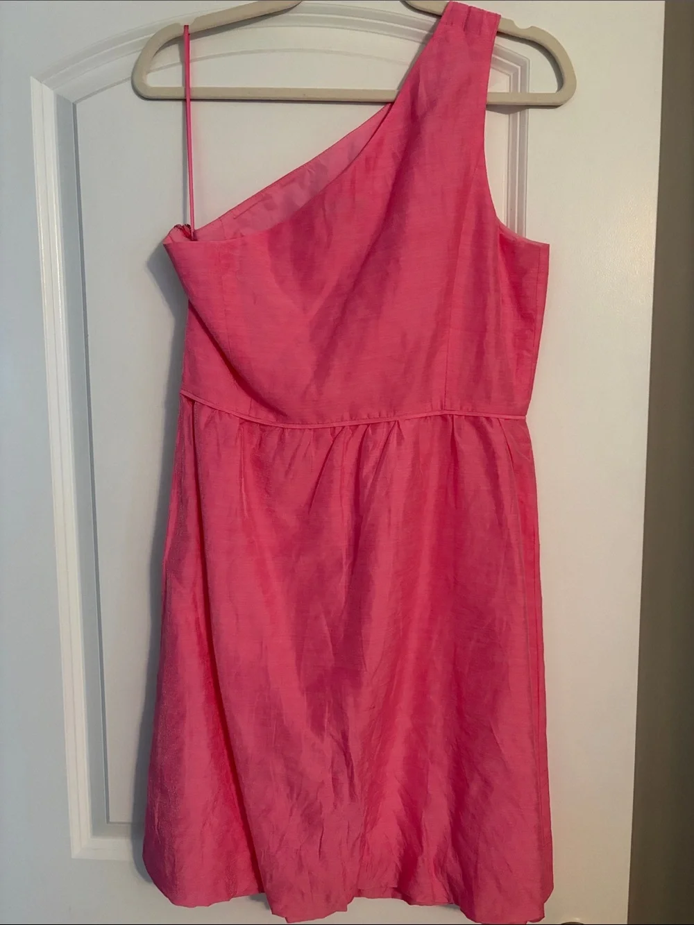 Women’s J. Crew Pink One Shoulder Linen Blend Dress size 10